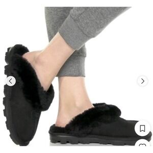KOOLABURRA By UGG MILO Slipper Furline Suede Fuzzy Women's 6 Black warm cozy